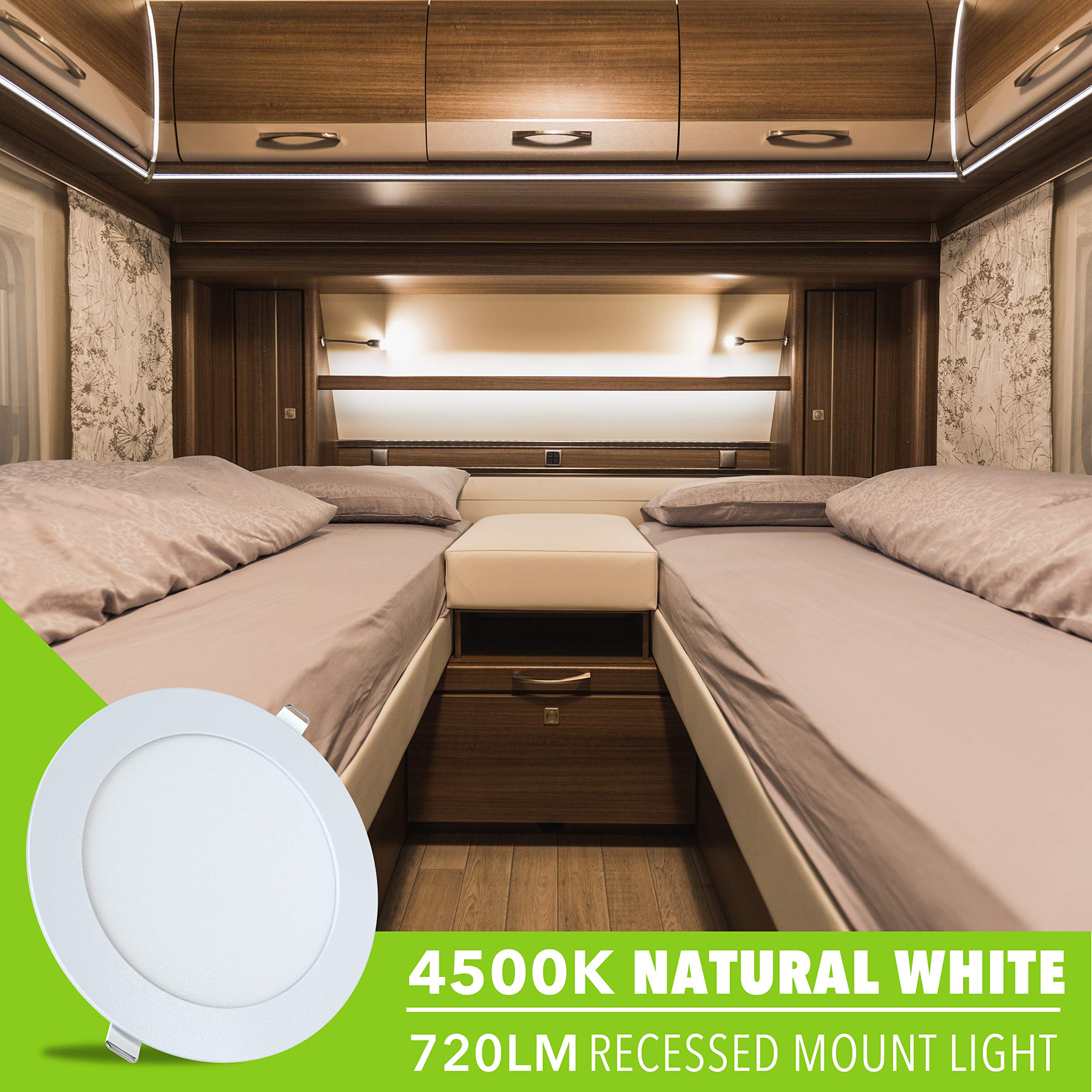 5 Pack Leisure LED RV Boat Recessed Ceiling Light 720 Lumen Super Slim LED Panel Light DC 12V 5.75" 9W Full Aluminum Downlights (Natural White) - Image 7