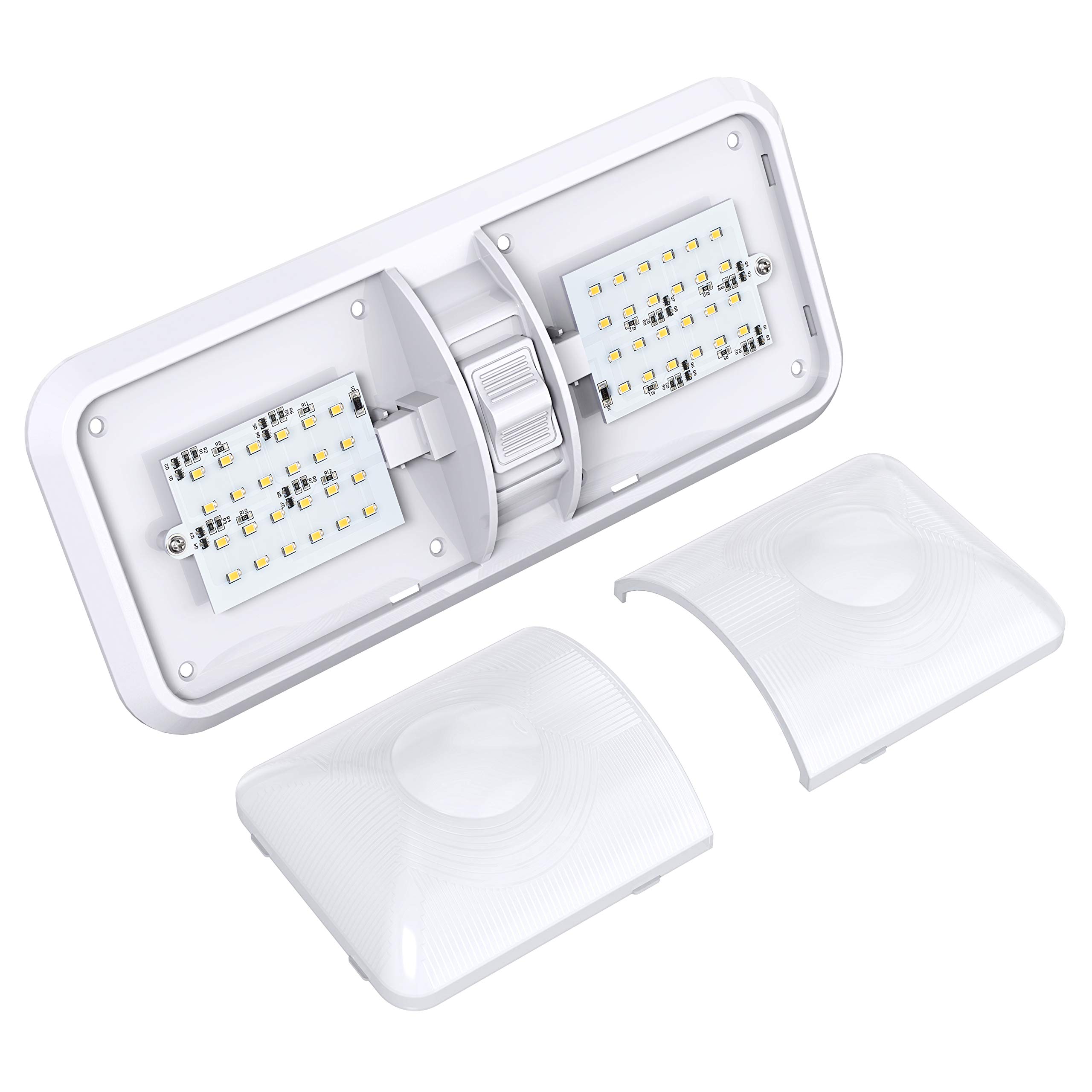 Leisure LED 1 Pack RV LED Ceiling Double Dome Light Fixture with ON/Off Switch Interior Lighting for Car/RV/Trailer/Camper/Boat DC 12V 48X2835SMD (Frosted Lens Natural White 4000-4500K, 1-Pack) - Image 3