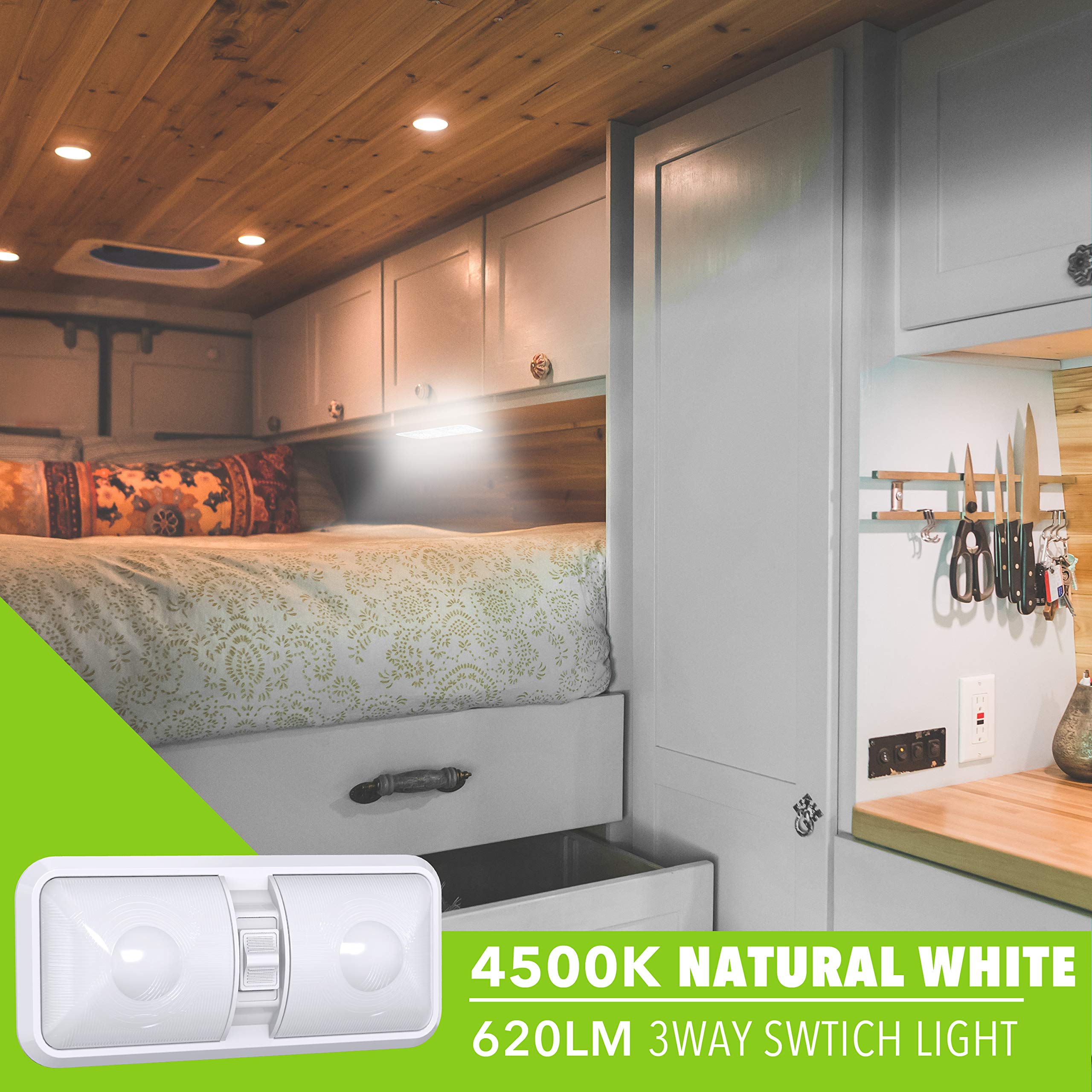 Leisure LED 1 Pack RV LED Ceiling Double Dome Light Fixture with ON/Off Switch Interior Lighting for Car/RV/Trailer/Camper/Boat DC 12V 48X2835SMD (Frosted Lens Natural White 4000-4500K, 1-Pack) - Image 4