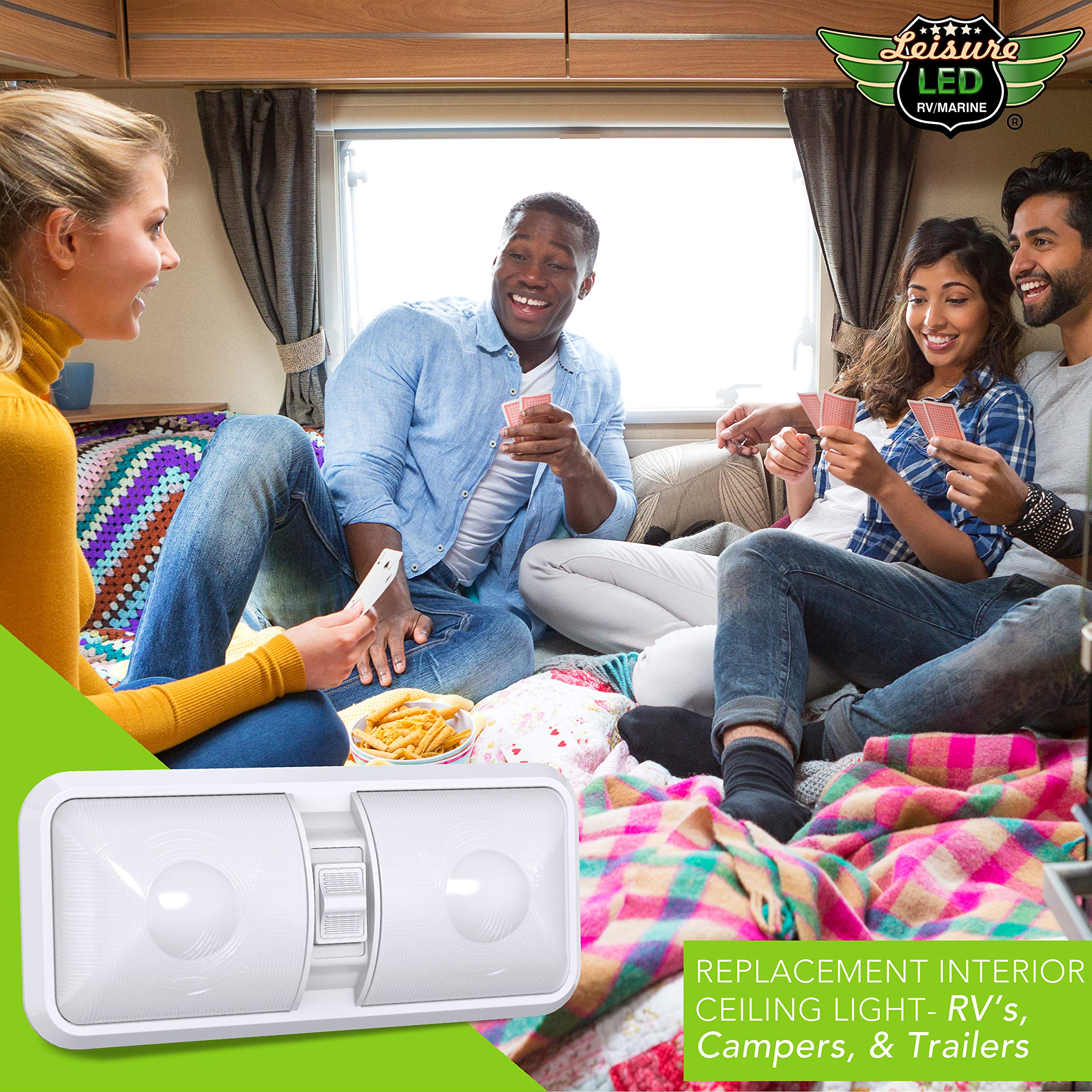 Leisure LED 1 Pack RV LED Ceiling Double Dome Light Fixture with ON/Off Switch Interior Lighting for Car/RV/Trailer/Camper/Boat DC 12V 48X2835SMD (Frosted Lens Natural White 4000-4500K, 1-Pack) - Image 9