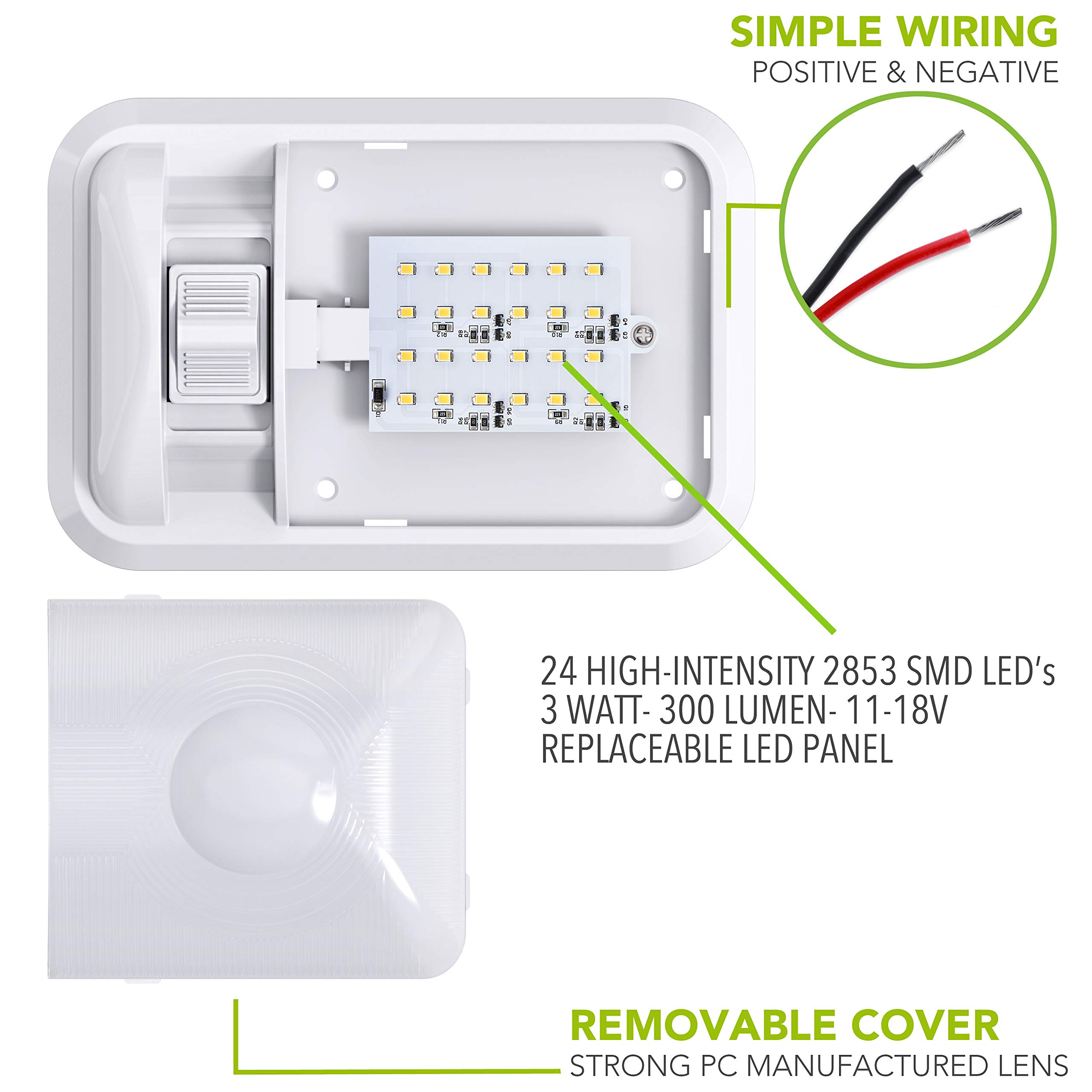 Leisure LED 2 Pack 12V RV Ceiling Dome Light RV Interior Lighting Frosted Lens for Trailer Camper with Switch, Single Dome 300LM (Frosted Lens Natural White 4000-4500K, 2-Pack) - Image 4