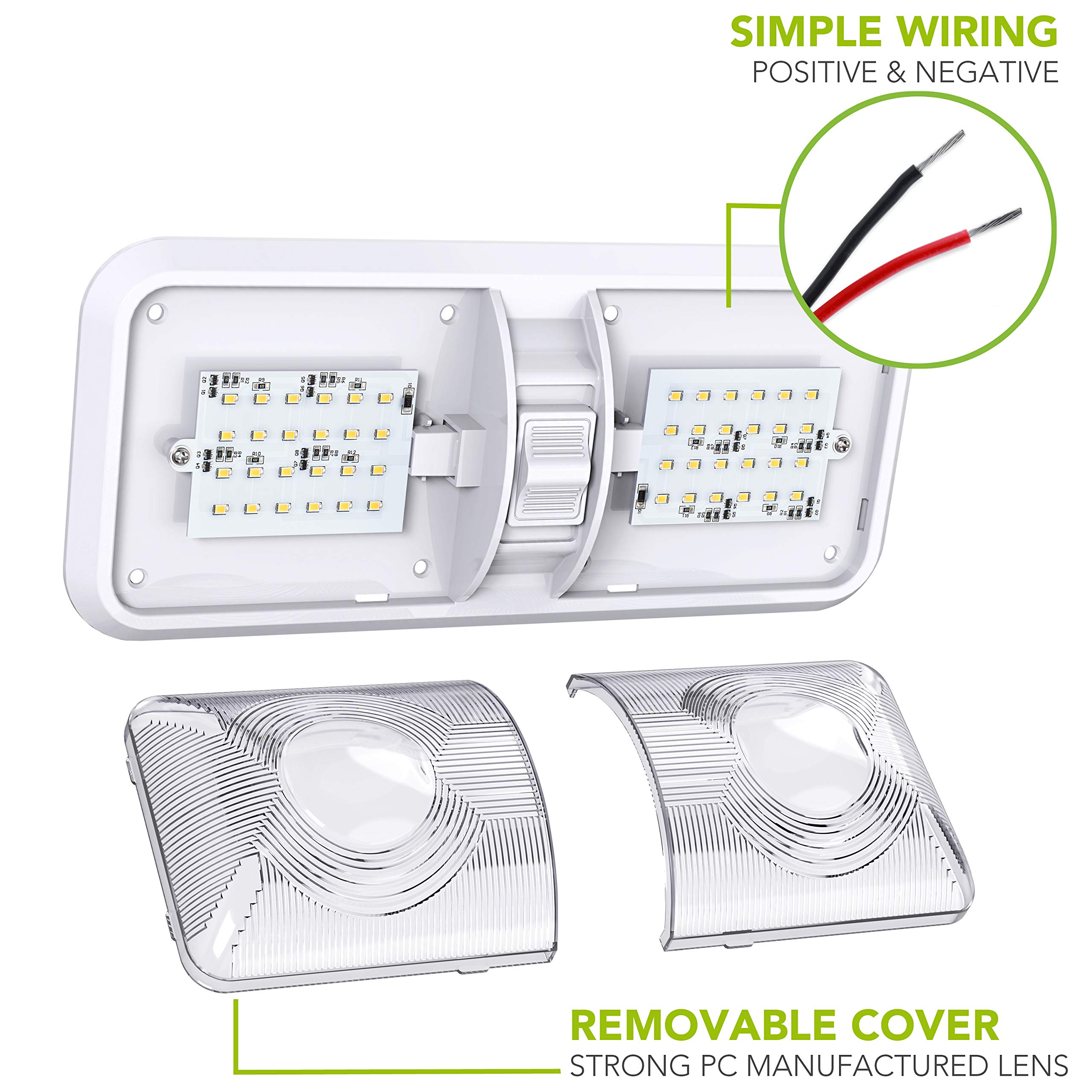 2 Pack RV LED Ceiling Double Dome Light Fixture with ON/OFF Switch Interior Lighting for Car/RV/Trailer/Camper/Boat DC 12V Natural White 4000-4500K 48X2835SMD - Image 4