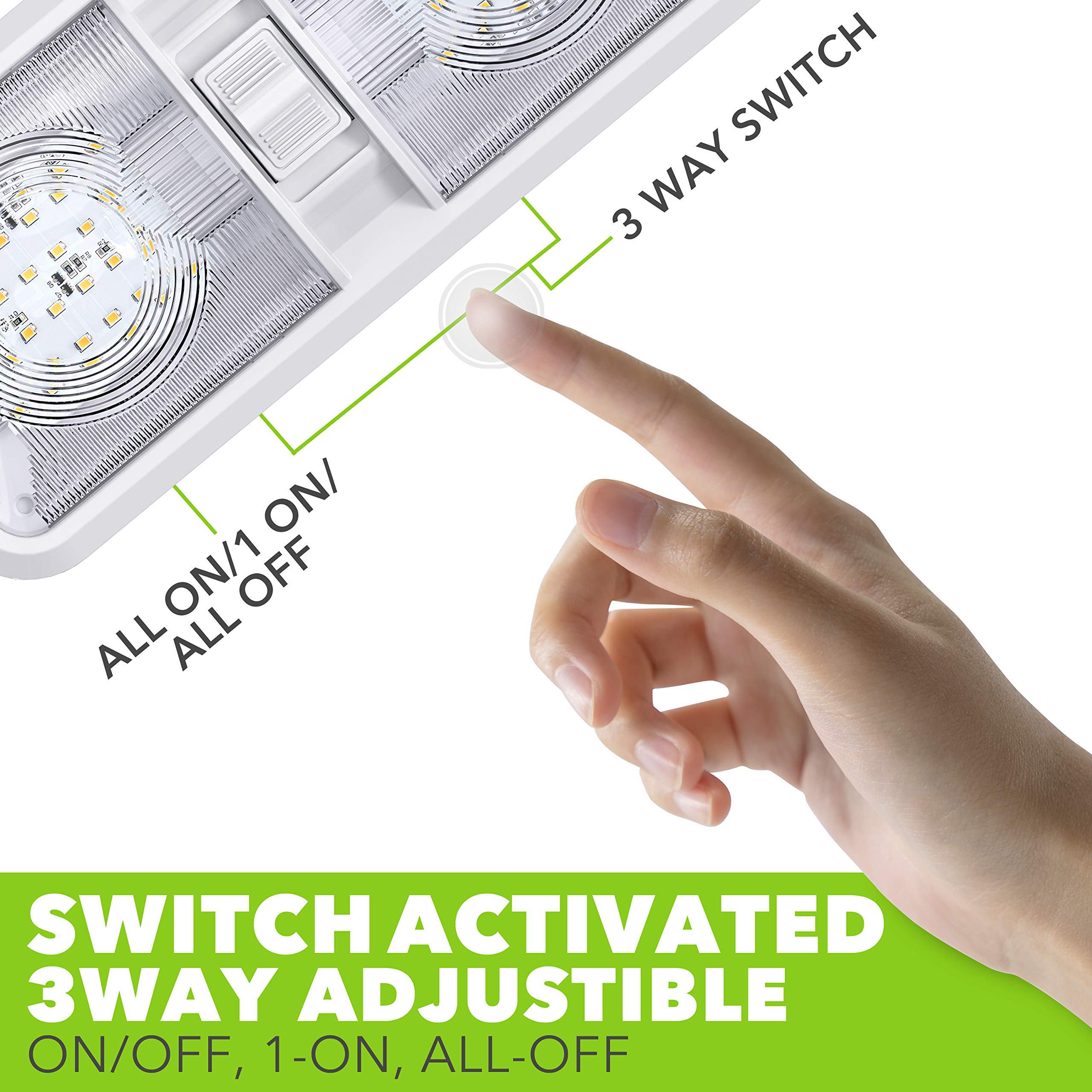 2 Pack RV LED Ceiling Double Dome Light Fixture with ON/OFF Switch Interior Lighting for Car/RV/Trailer/Camper/Boat DC 12V Natural White 4000-4500K 48X2835SMD - Image 6