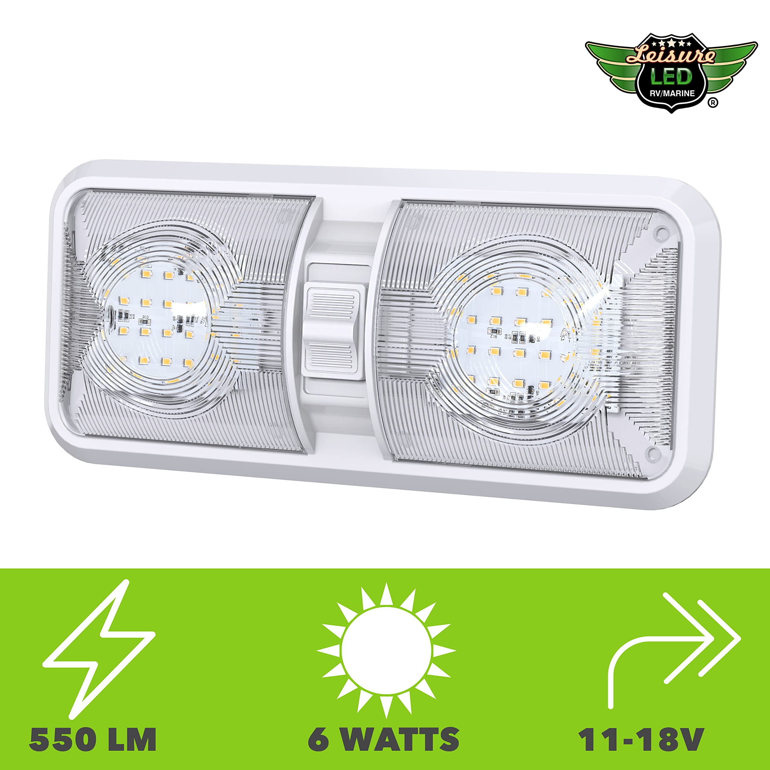 2 Pack RV LED Ceiling Double Dome Light Fixture with ON/OFF Switch Interior Lighting for Car/RV/Trailer/Camper/Boat DC 12V Natural White 4000-4500K 48X2835SMD - Image 5