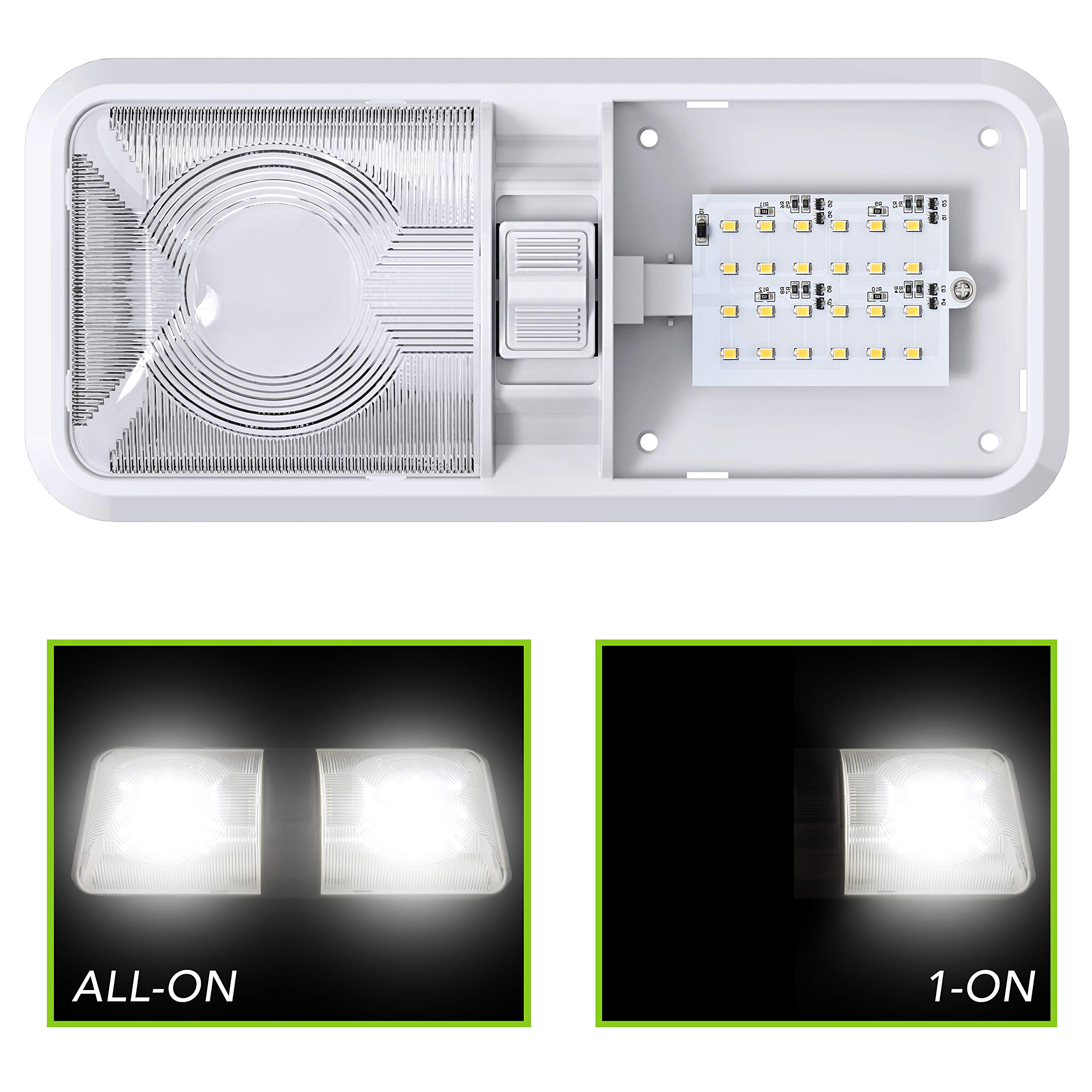 2 Pack RV LED Ceiling Double Dome Light Fixture with ON/OFF Switch Interior Lighting for Car/RV/Trailer/Camper/Boat DC 12V Natural White 4000-4500K 48X2835SMD - Image 8