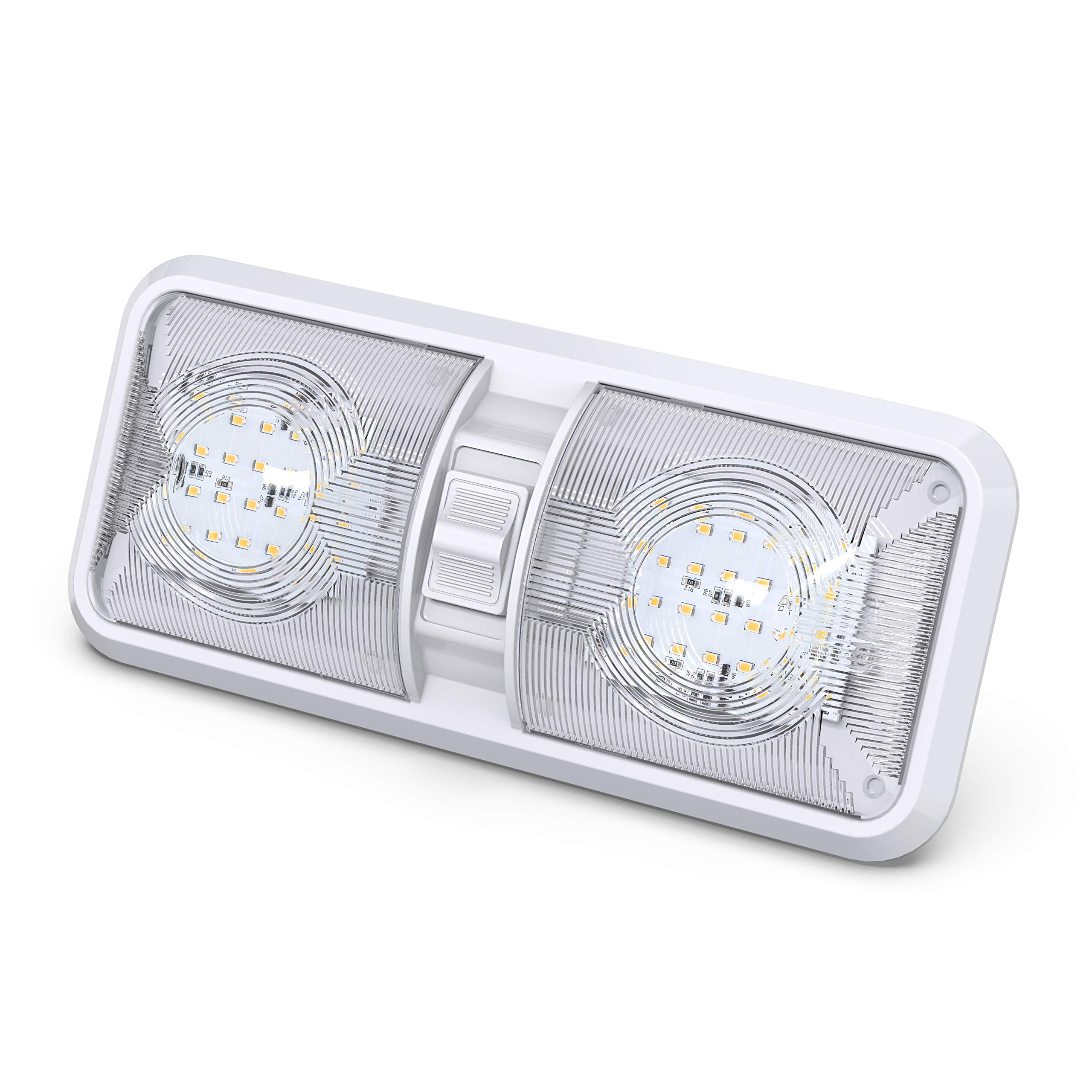 2 Pack RV LED Ceiling Double Dome Light Fixture with ON/OFF Switch Interior Lighting for Car/RV/Trailer/Camper/Boat DC 12V Natural White 4000-4500K 48X2835SMD - Image 3