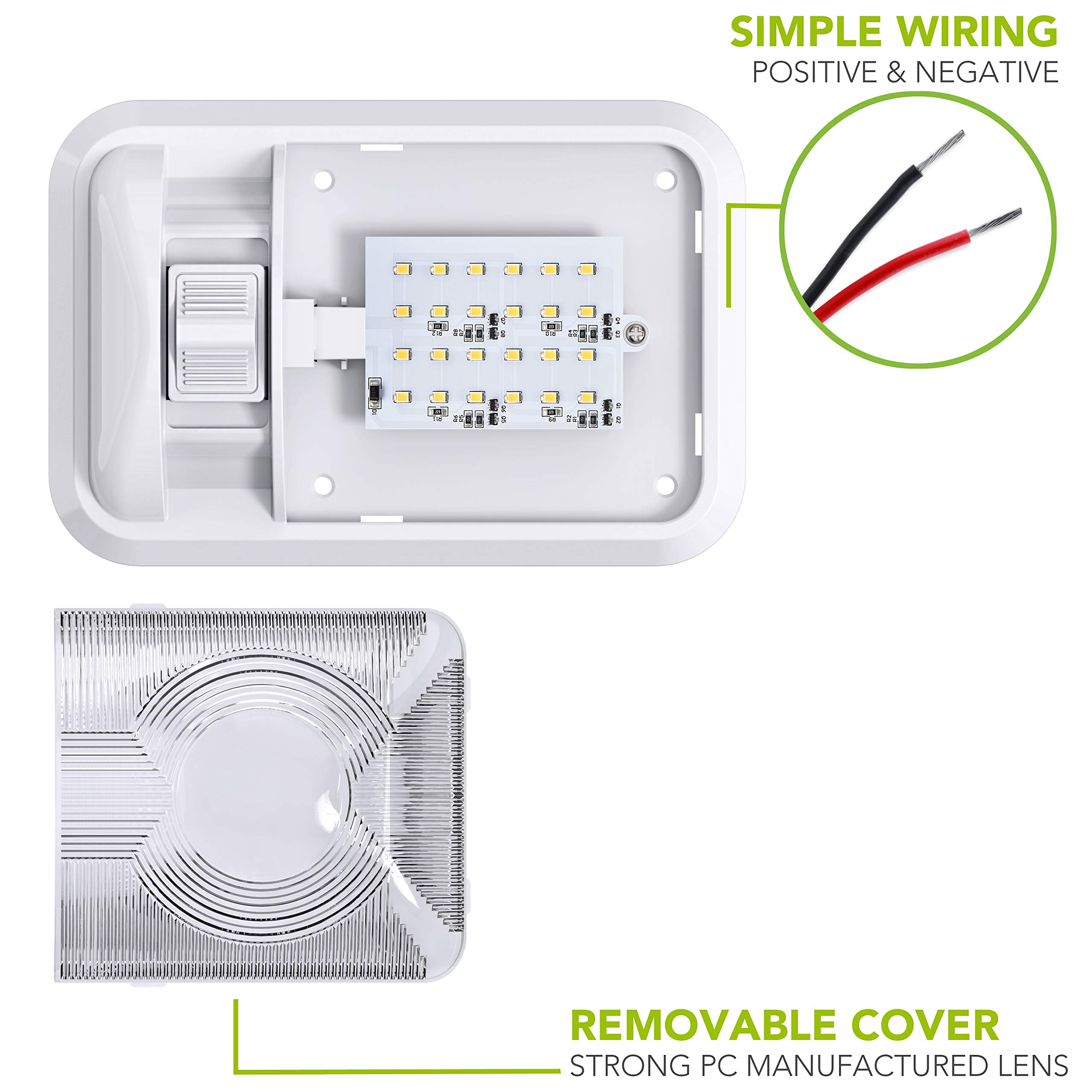 Leisure LED 5 Pack 12V Led RV Ceiling Dome Light RV Interior Lighting for Trailer Camper with Switch, Single Dome 300LM (Natural White 4000-4500K, 5-Pack) - Image 4