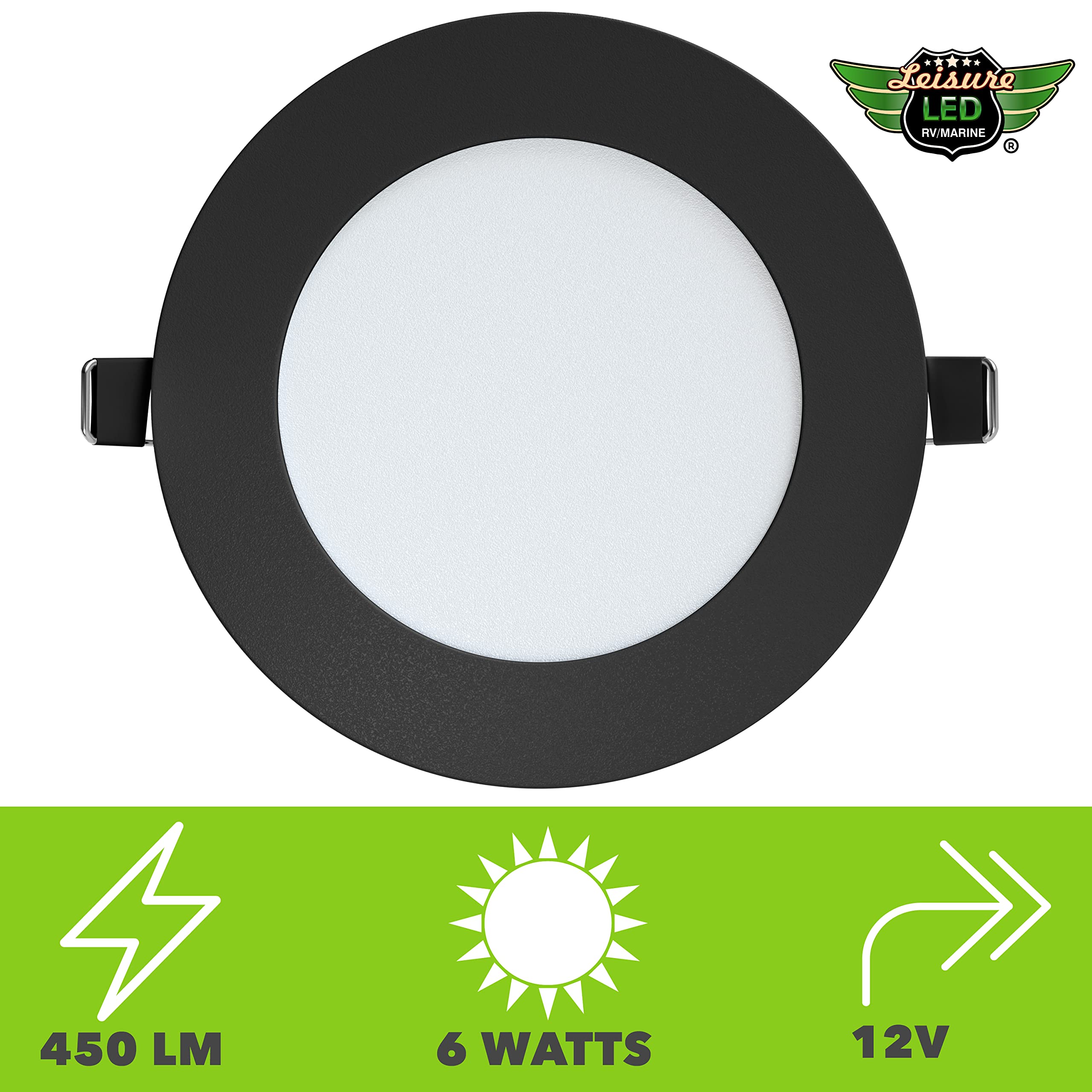 Leisure LED 5 Pack RV Boat Recessed Ceiling Light 480 Lumen Super Slim LED Panel Light DC 12V 4.75" 6W Full Aluminum Downlights, Black (LED Recessed 4.75 WW) - Image 3