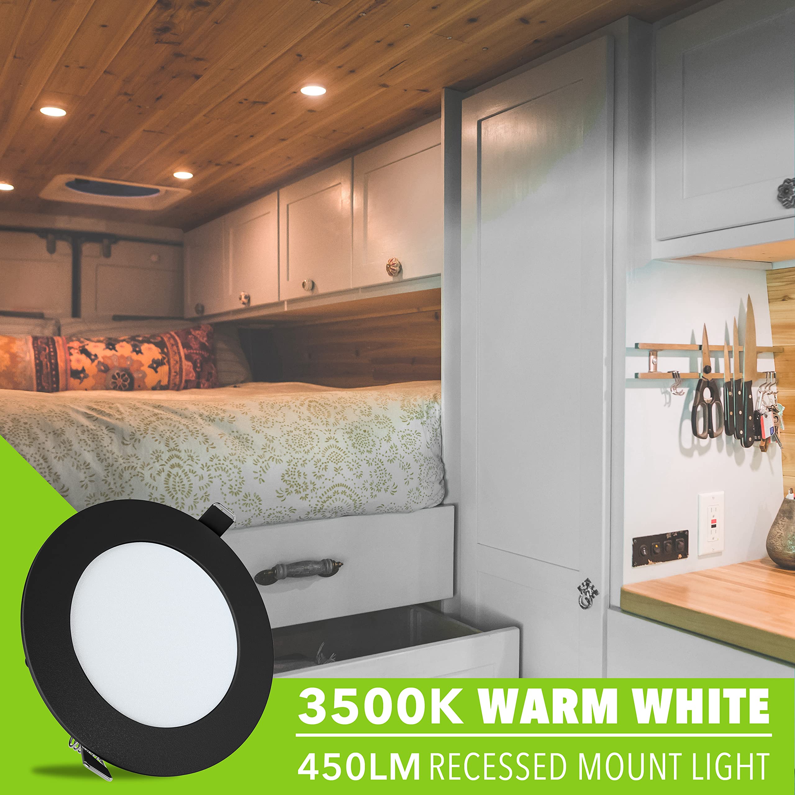 Leisure LED 5 Pack RV Boat Recessed Ceiling Light 480 Lumen Super Slim LED Panel Light DC 12V 4.75" 6W Full Aluminum Downlights, Black (LED Recessed 4.75 WW) - Image 7