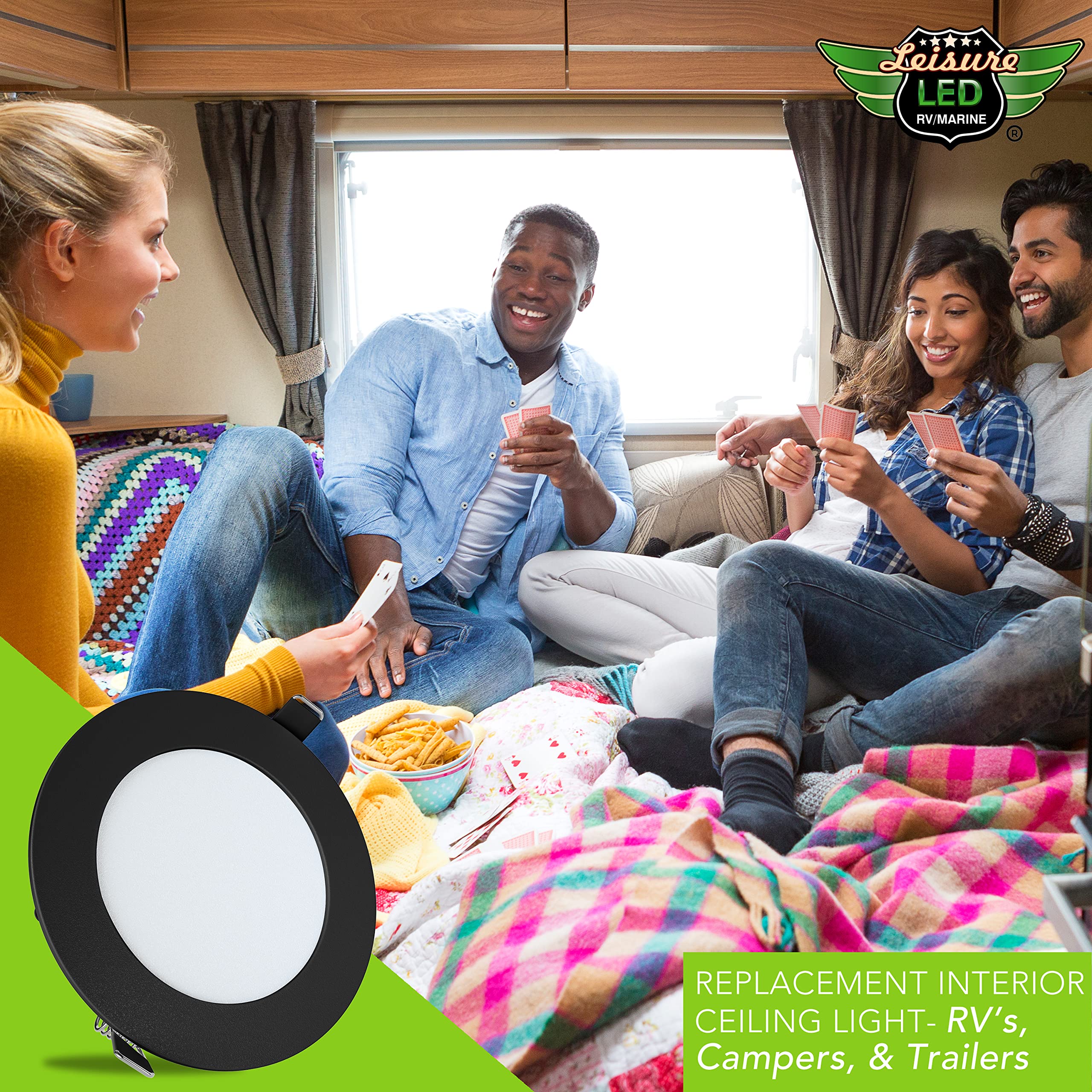 Leisure LED 5 Pack RV Boat Recessed Ceiling Light 480 Lumen Super Slim LED Panel Light DC 12V 4.75" 6W Full Aluminum Downlights, Black (LED Recessed 4.75 WW) - Image 9