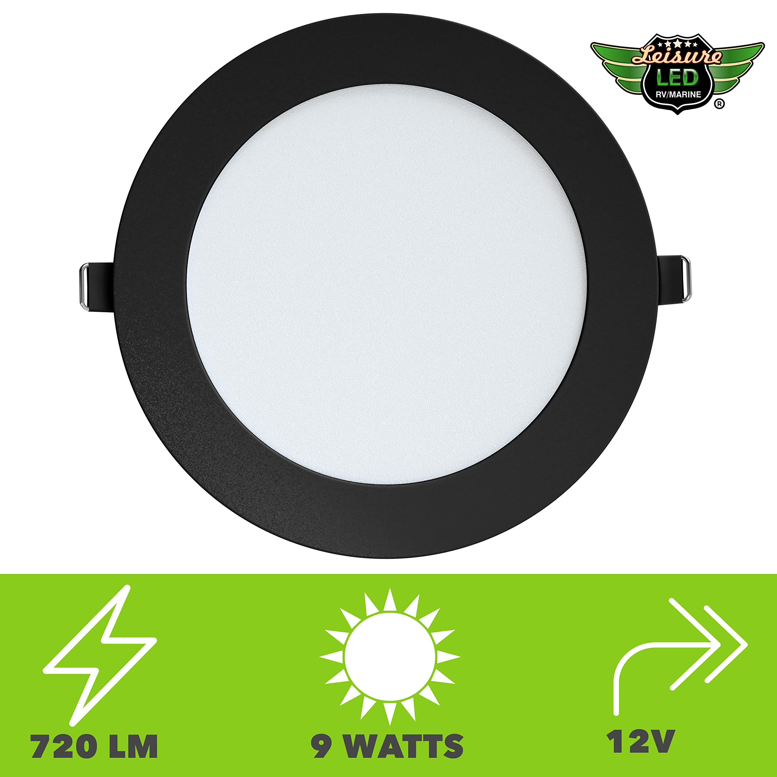 Leisure LED 5 Pack RV Boat Recessed Ceiling Light 720 Lumen Super Slim LED Panel Light DC 12V 5.75" 9W Full Aluminum Downlights Black (Cool White) - Image 3