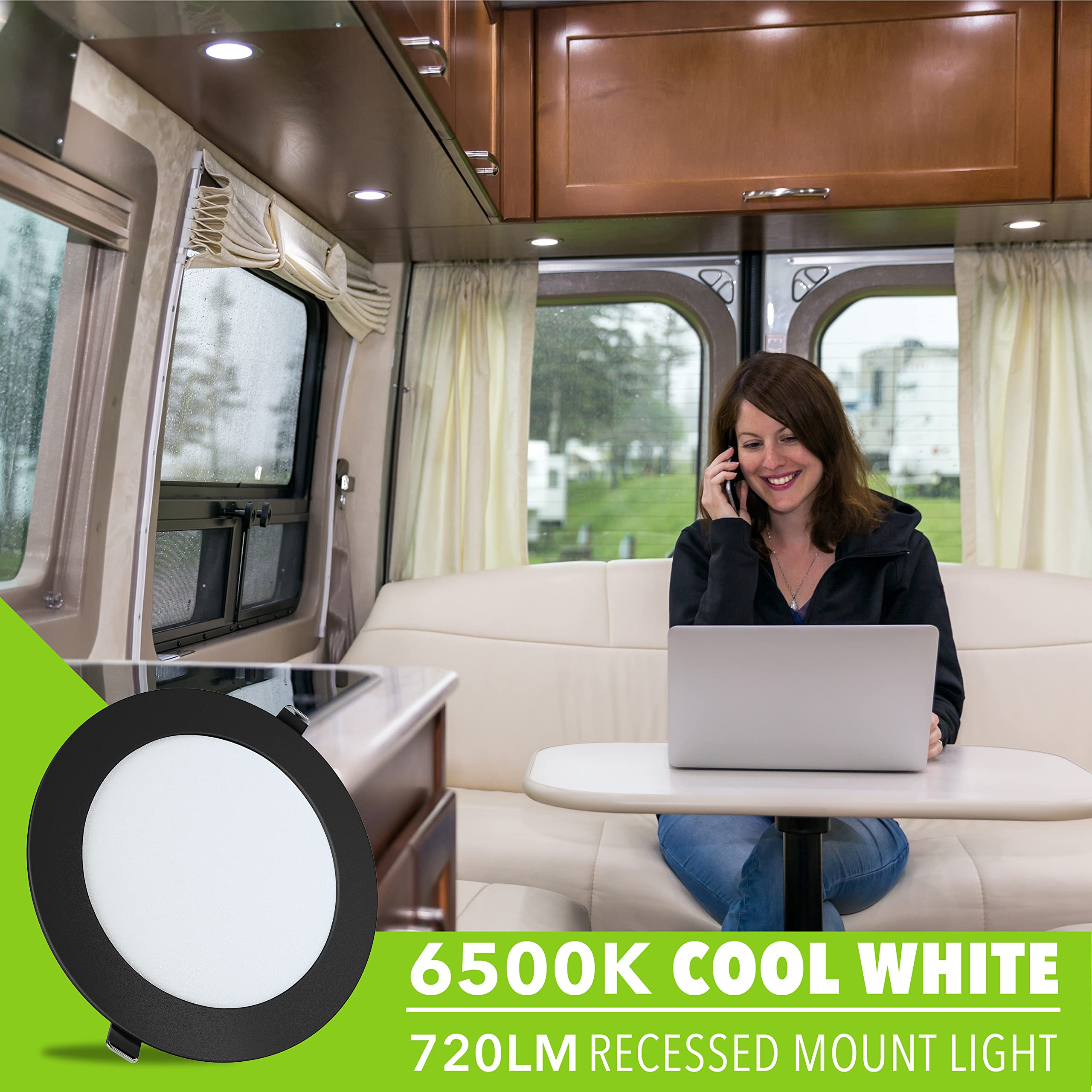 Leisure LED 5 Pack RV Boat Recessed Ceiling Light 720 Lumen Super Slim LED Panel Light DC 12V 5.75" 9W Full Aluminum Downlights Black (Cool White) - Image 7