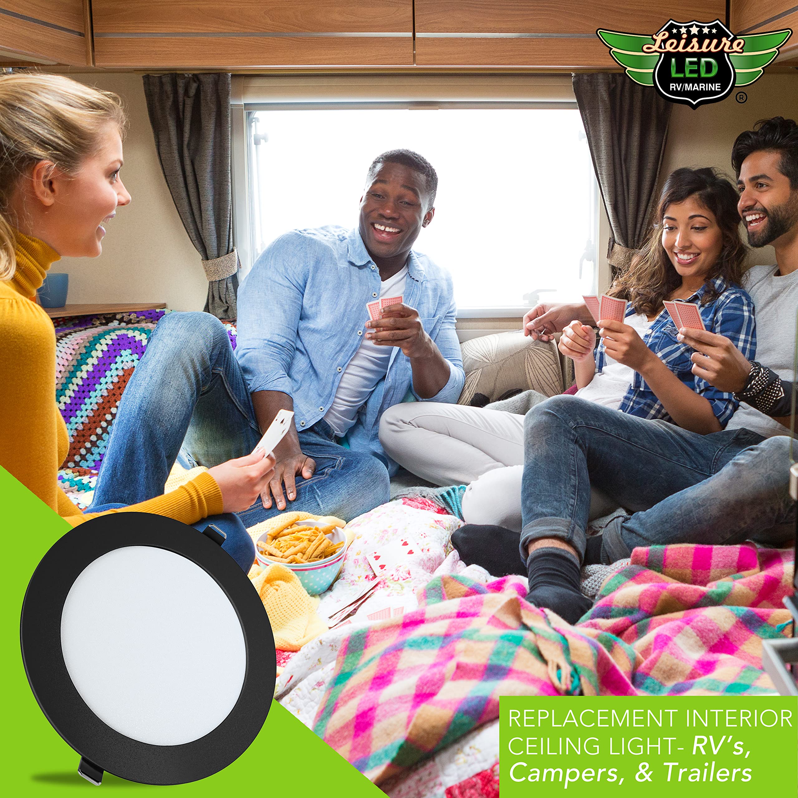 Leisure LED 5 Pack RV Boat Recessed Ceiling Light 720 Lumen Super Slim LED Panel Light DC 12V 5.75" 9W Full Aluminum Downlights Black (Cool White) - Image 9