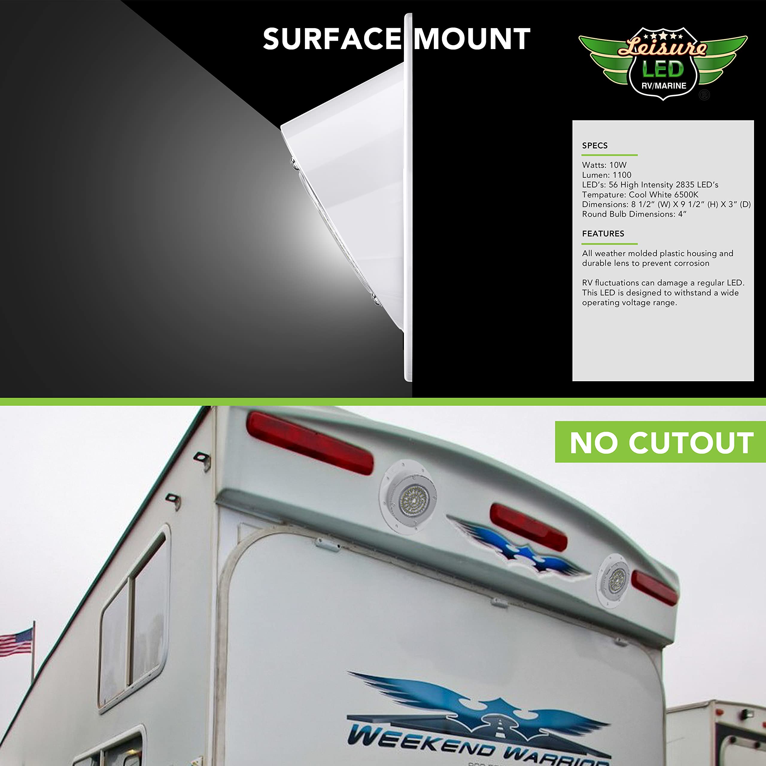 Leisure LED RV Exterior Round Surface Mount Flood Porch Utility Light - White 12v 1100 Lumen Lighting Fixture Replacement Lighting for Weekend Warrior RVs, Trailers, Campers, 5th Wheels (White) - Image 5