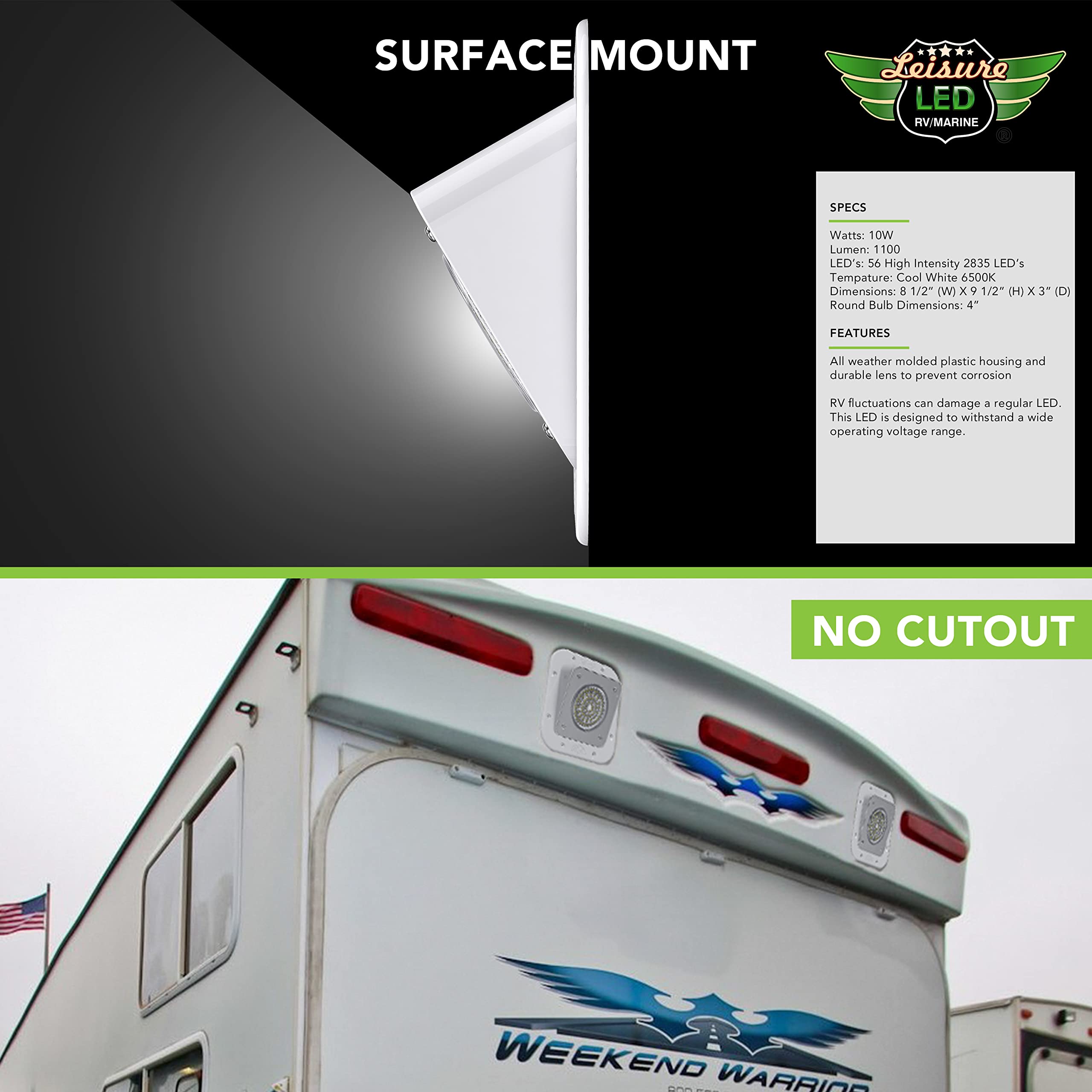 Leisure LED RV Exterior Surface Mount Flood Porch Utility Light - White 12v 1100 Lumen Lighting Fixture Replacement Lighting for Weekend Warrior RVs, Trailers, Campers, 5th Wheels - Image 5