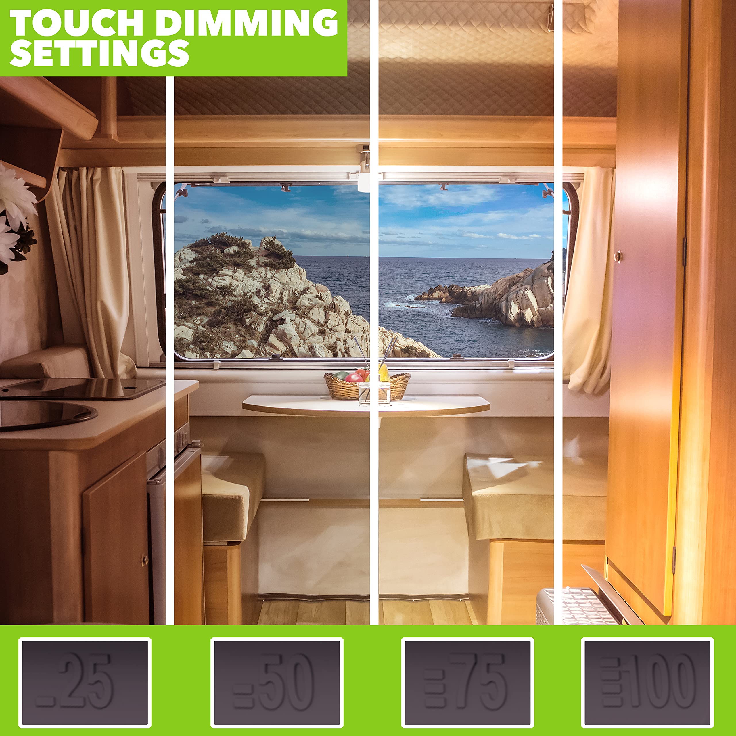 Leisure LED RV LED Ceiling Light Fixture 1450 Lumen with Touch Dimmer Switch Interior Burnt Bronze Lighting for Car/RV/Trailer/Camper/Boat DC 12V Natural White 4000-4500K (1-Pack) - Image 4