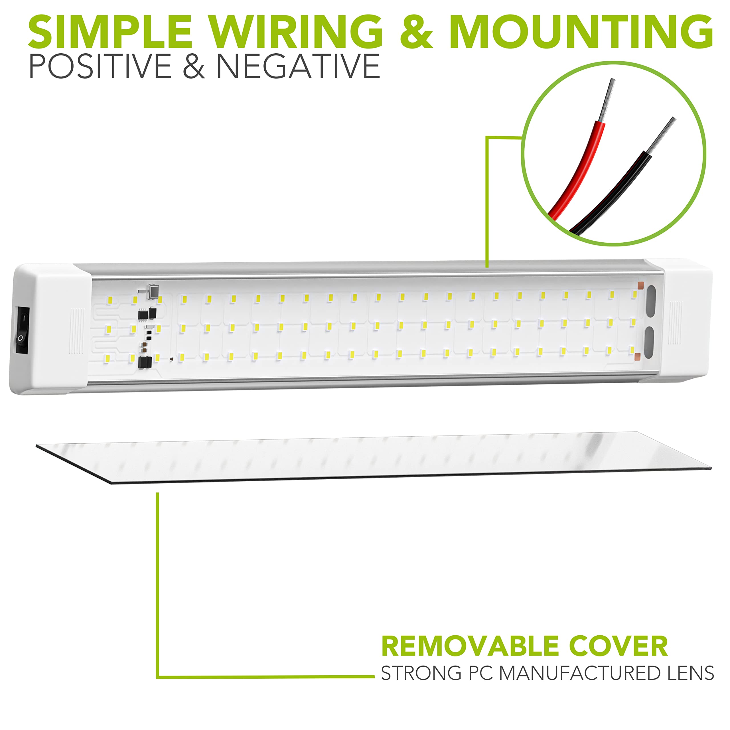 Leisure LED RV LED Ceiling Light Fixture with ON/Off Switch 18.5" 5000K Natural White12V/24V DC 1440 Lumen, LED Interior Light Fixture/Van Cargo Area Light for RV & Utility (18.5" 1440LM NW) - Image 5