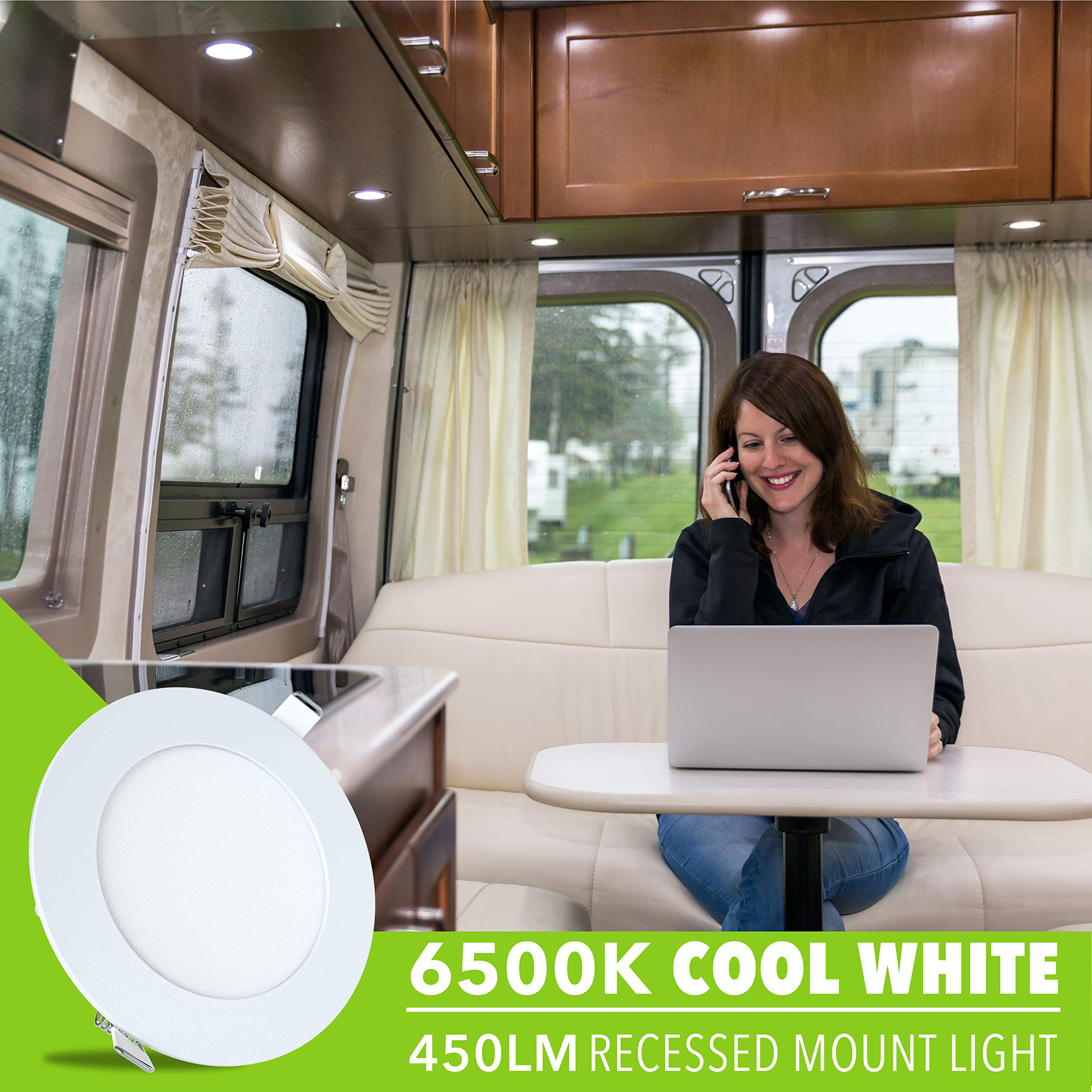 LeisureLED 5 Pack RV Boat Recessed Ceiling Light 480 Lumen Super Slim LED Panel Light DC 12V 4.75" 6W Full Aluminum Downlights, (Cool White) - Image 7
