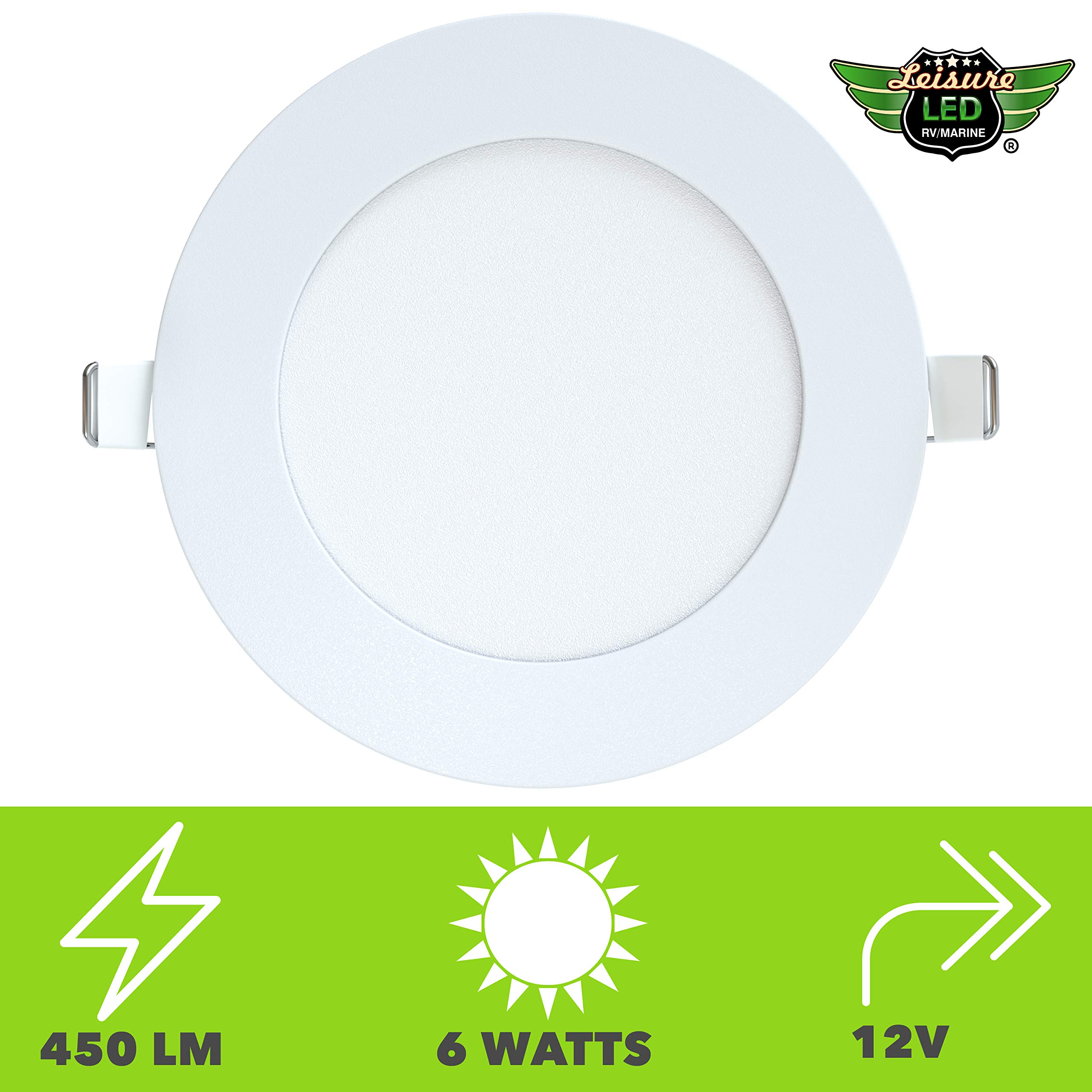 LeisureLED 5 Pack RV Boat Recessed Ceiling Light 480 Lumen Super Slim LED Panel Light DC 12V 4.75" 6W Full Aluminum Downlights, (Cool White) - Image 3