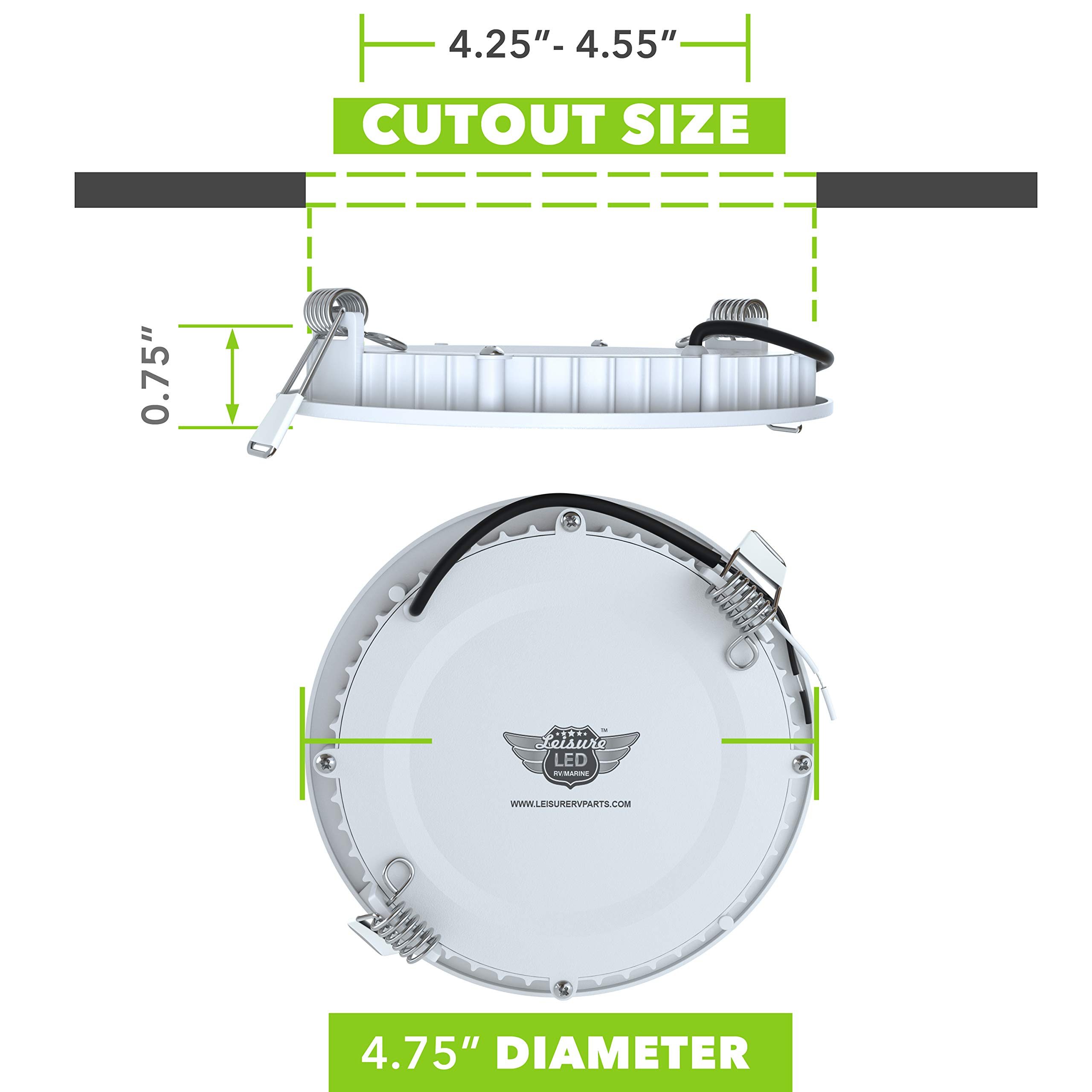 LeisureLED 5 Pack RV Boat Recessed Ceiling Light 480 Lumen Super Slim LED Panel Light DC 12V 4.75" 6W Full Aluminum Downlights, (Cool White) - Image 5