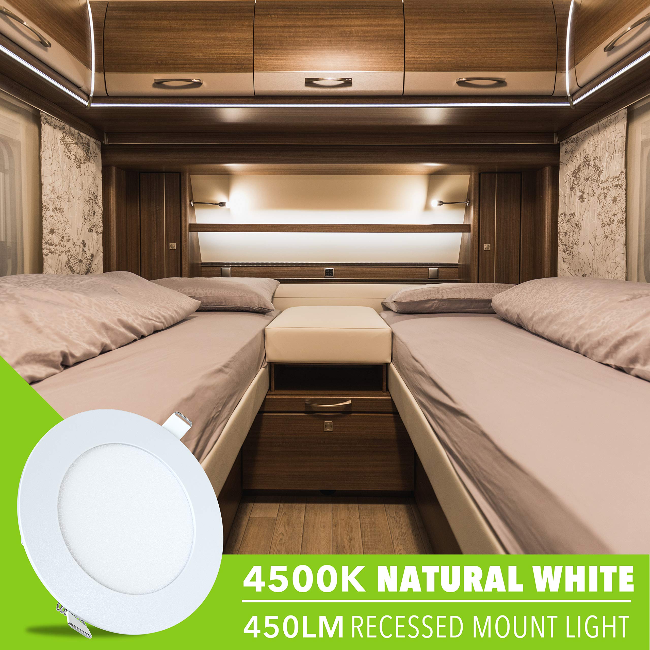 LeisureLED 5 Pack RV Boat Recessed Ceiling Light 480 Lumen Super Slim LED Panel Light DC 12V 4.75" 6W Full Aluminum Downlights, (Neutral/Natural White) - Image 7